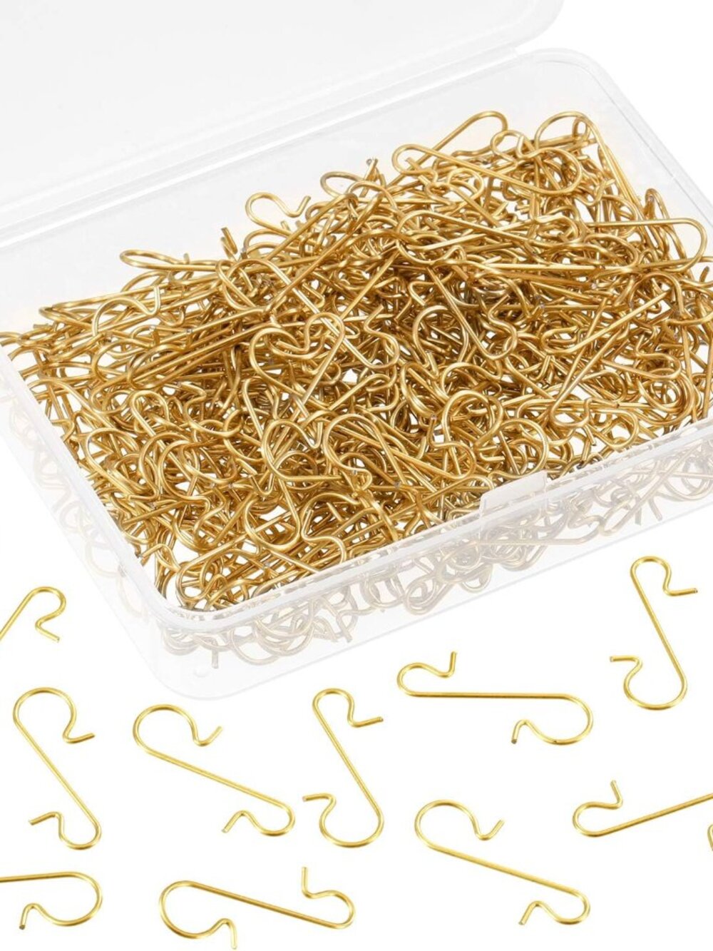 200 Pcs Christmas Ornament Hooks with Storage Box, Gold